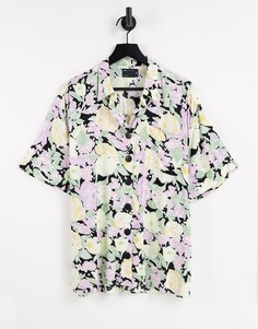 Свободная рубашка с коротким рукавом и цветочным принтом на черном фоне ASOS DESIGN-Multi