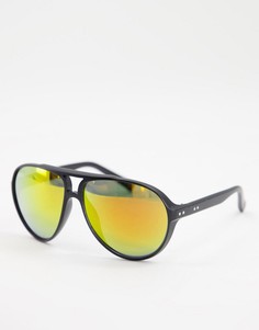 Солнцезащитные очки-авиаторы в стиле унисекс в черной оправе с оранжевыми линзами Jeepers Peepers-Черный цвет