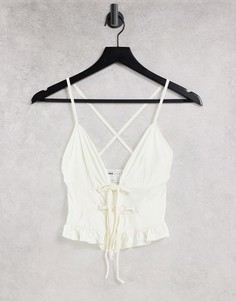 Белая майка с завязкой спереди и оборками по нижнему краю ASOS LUXE-Белый