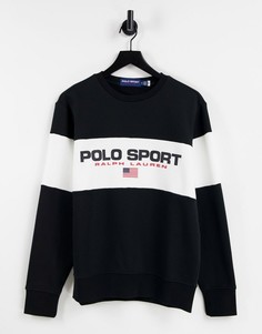 Черно-белый свитшот с полоской на груди с логотипом и флагом в стиле ретро Polo Ralph Lauren Sport-Черный цвет