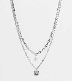Многорядное серебристое ожерелье с подвеской из искусственного жемчуга Reclaimed Vintage Inspired-Серебристый