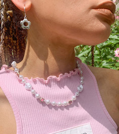 Ожерелье из искусственного жемчуга и бусин в форме цветов в стиле 90-х Reclaimed Vintage Inspired-Multi