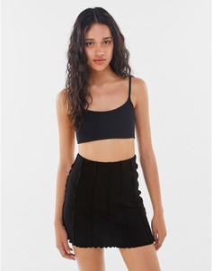 Черная мини-юбка из переработанного хлопка с открытыми швами Bershka-Черный цвет