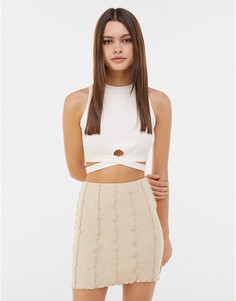 Мини-юбка цвета экрю из переработанного хлопка с открытыми швами Bershka-Белый