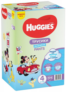 Подгузники-трусики Huggies Disney Box, мальчикам, размер 4, 9-14 кг, 104 шт (9401717)