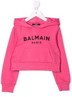 Balmain Kids укороченное худи с логотипом