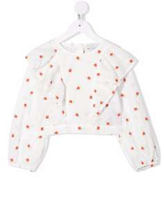 Stella McCartney Kids блузка с оборками и цветочной вышивкой