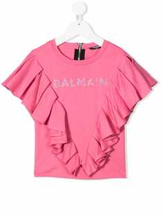 Balmain Kids футболка с оборками и логотипом
