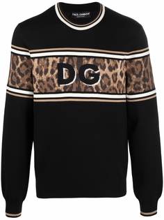 Dolce & Gabbana джемпер с леопардовым принтом и логотипом