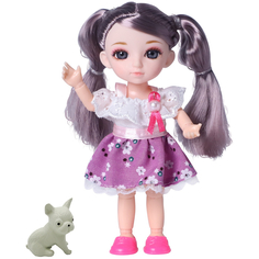 Кукла шарнирная Funky Toys Малышка Лили шатенка, с собачкой, 16 см