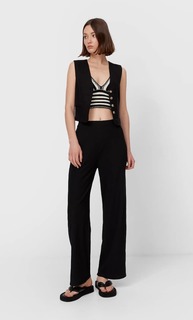 Stradivarius Топ-Бралетт Из Кружева Кроше В Полоску Черный S