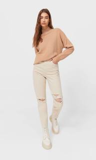 Stradivarius Свитер Оверсайз С Вырезом Бежевый Xs