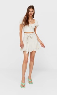 Stradivarius Топ С Короткими Рукавами В Стиле Рустик Цвет Камня Xs