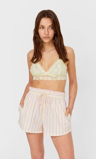 Stradivarius Пижамные Шорты Из Поплина Со Сборкой Пастельно-Желтый S