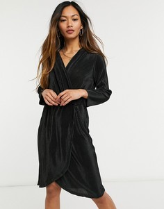 Черное плиссированное платье мини с запахом и рукавами 3/4 Y.A.S-Черный цвет