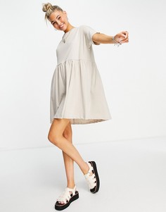 Светло-бежевое платье-футболка с присборенной юбкой Noisy May-Светло-бежевый
