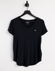 Базовая черная футболка с круглым вырезом Hollister-Черный цвет