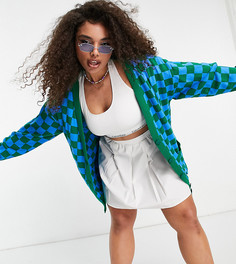 Трикотажный oversized-кардиган с шахматным принтом зеленого цвета ASOS DESIGN Curve-Многоцветный