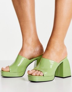 Лаймовые лакированные мюли на каблуке Public Desire Oreo-Зеленый цвет