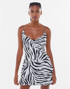 Черно-белое атласное платье мини с принтом зебры Bershka-Multi