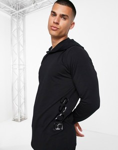 Черный худи с длинными рукавами и логотипом сбоку BOSS Bodywear Identity-Черный цвет