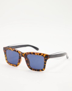 Квадратные солнцезащитные очки в коричневой черепаховой оправе с темно-синими стеклами в стиле унисекс AJ Morgan-Коричневый цвет