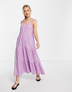 Ярусное поплиновое платье макси сиреневого цвета Pieces-Фиолетовый цвет