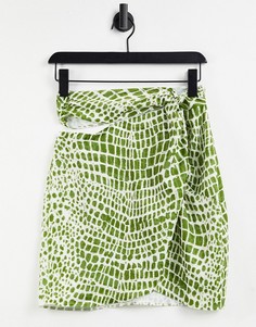 Мини-юбка оливкового цвета со звериным принтом и перекрученной талией от комплекта ASOS DESIGN-Multi