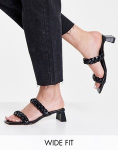 Черные мюли с декоративной косичкой для широкой стопы Topshop Dream-Черный цвет