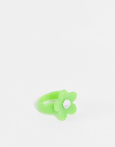Зеленое пластиковое кольцо в виде цветка ASOS DESIGN-Зеленый цвет