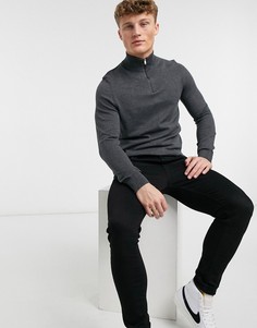 Трикотажный джемпер угольного цвета на короткой молнии из ткани из смесового органического хлопка Burton Menswear-Серый