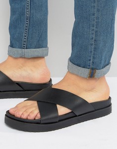 Черные кожаные сандалии с перекрестными ремешками ASOS-Черный
