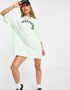 Платье-футболка цвета лайма в стиле oversized с контрастным логотипом ASOS Weekend Collective-Зеленый цвет