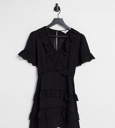 Черное платье с оборками и вышивкой ришелье Miss Selfridge Petite-Черный