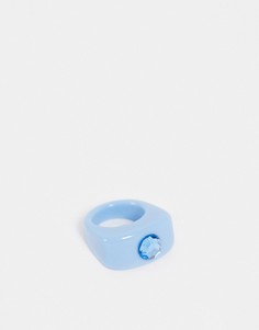 Голубое пластиковое кольцо с кристаллом сапфирового цвета ASOS DESIGN-Голубой