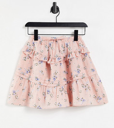 Розовая мини-юбка с оборками и цветочным принтом ASOS DESIGN Petite-Multi