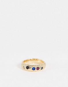 Золотистое кольцо с разноцветными вставками ASOS DESIGN-Золотистый