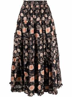 Ulla Johnson ярусная юбка Tulia с цветочным принтом