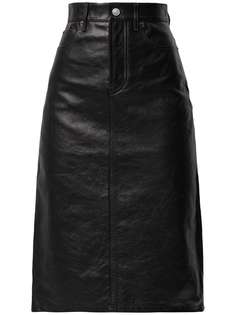 Balenciaga кожаная юбка миди с карманами