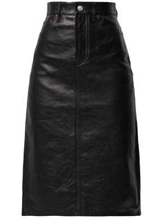 Balenciaga кожаная юбка миди с карманами