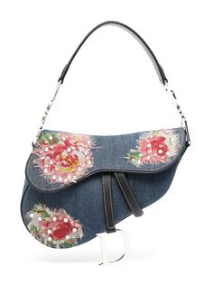 Christian Dior джинсовая сумка Saddle pre-owned с цветочной вышивкой