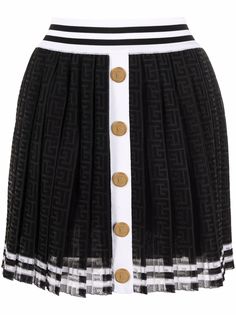 Balmain плиссированная юбка с монограммой PB