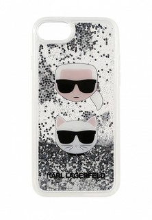 Чехол для iPhone Karl Lagerfeld 8 / SE 2020, Liquid glitter Karl and Choupette heads Silver