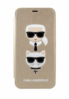 Чехол для iPhone Karl Lagerfeld XR, PU Leather Karl and Choupette Booktype Gold