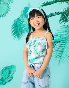 Розовый топ с растительным принтом для девочки Gloria Jeans