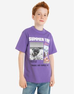 Фиолетовая футболка oversize с принтом Summer time для мальчика Gloria Jeans