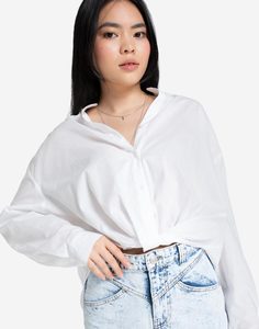 Белая рубашка oversize с драпировкой Gloria Jeans