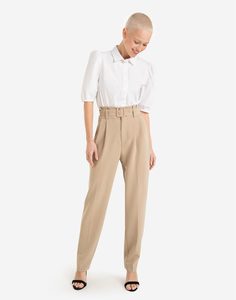 Бежевые классические брюки Slim с ремнём Gloria Jeans