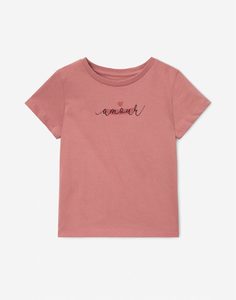 Розовая футболка с принтом Amour для девочки Gloria Jeans