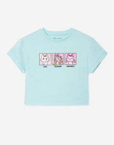 Голубая футболка oversize с принтом и пайетками для девочки Gloria Jeans